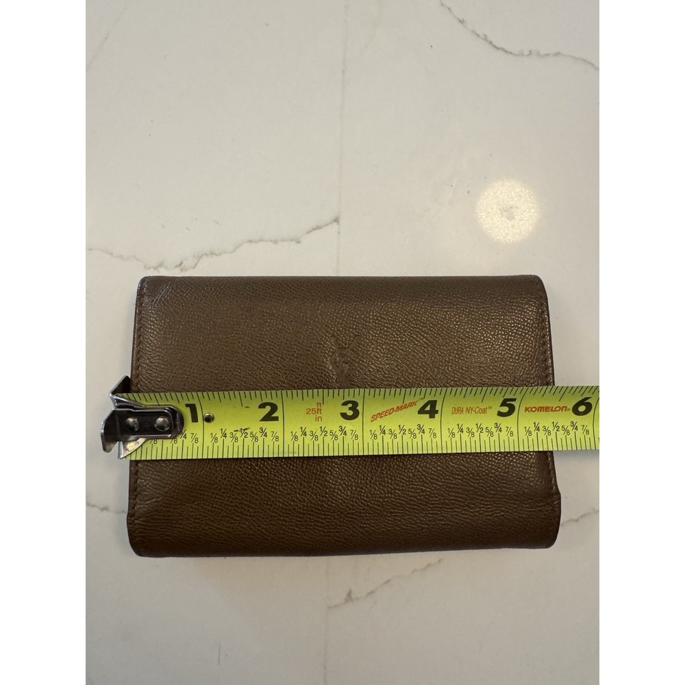 YSL Brown Slim Bi-Fold Wallet With Gold Hardware And Kiss Lock Coin Pouch - COA - Picture 5 of 6